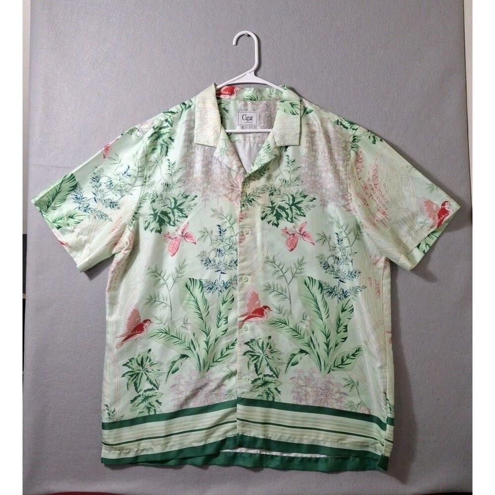 Cigar Couture Mens XXL Floral Shirt Short Sleeve Humingbird Green Spa Club